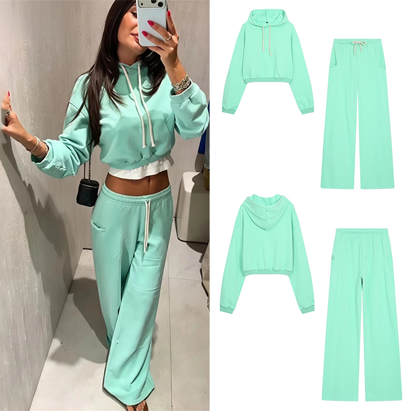 Street Fashion For 2026 - Setelan Sweatshirt Crop Fluoresen Wanita Guobioziy