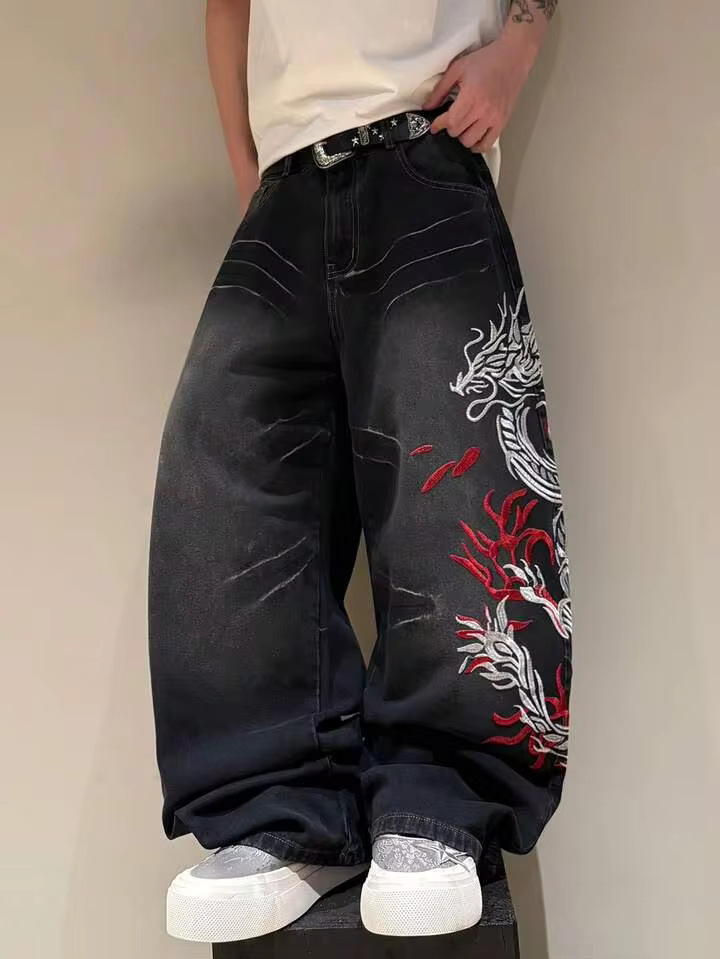 Street Fashion High End - Jeans bordir desain baru, gaya retro