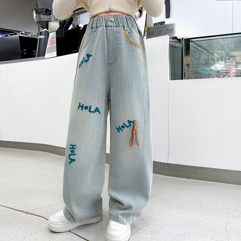 Street Fashion Korean Girl - Jeans Huruf Anak-anak Korea Musim Gugur