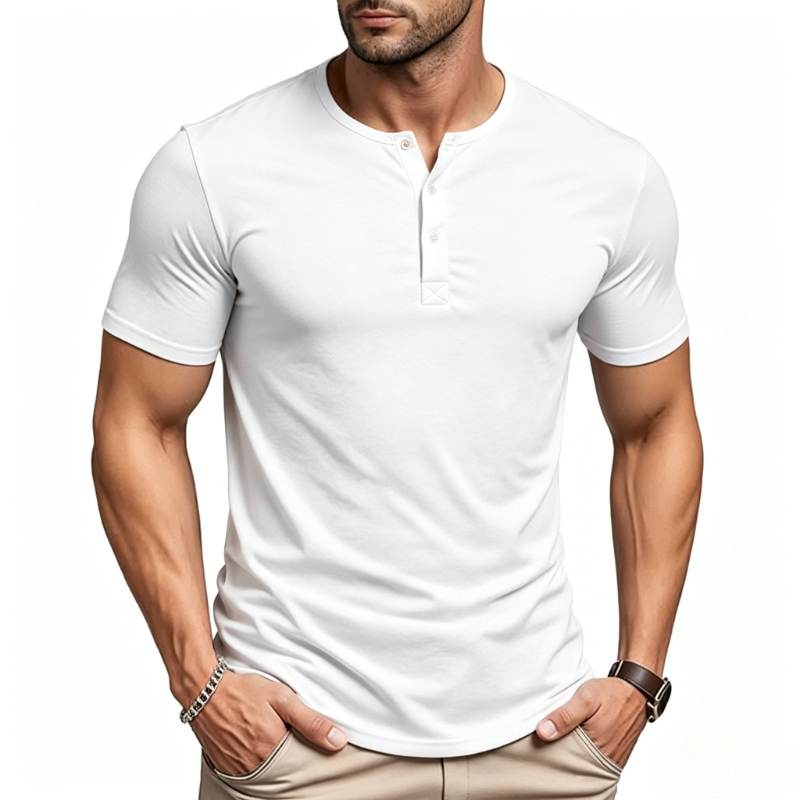 Street Fashion Types - Kaos Pria Lengan Pendek Kerah Henley