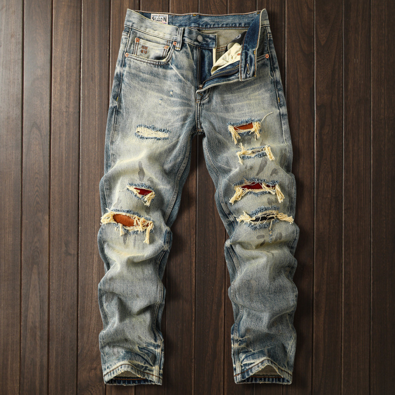 Street Fashion High End - Celana Jeans Pria Heavyweight Ripped 2026,