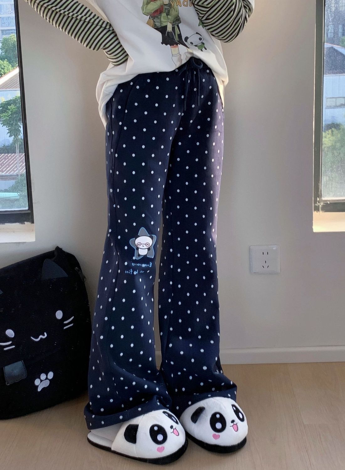 Street Fashion Korean Girl - Celana Kasual Polka Dot Vintage Y2k