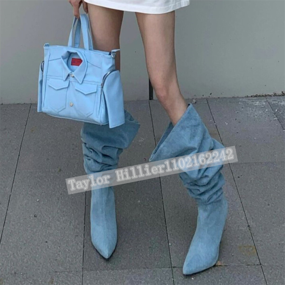 Street Fashion Denim - Sepatu Slouch Berlipat Denim Biru Musim