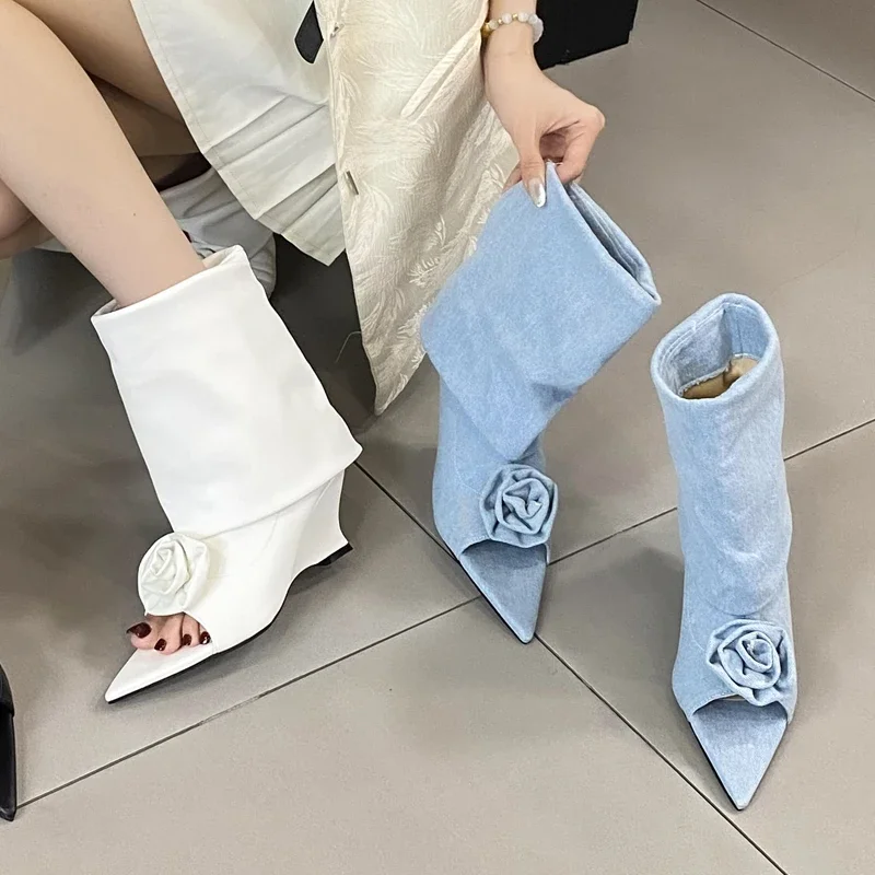 Street Fashion Denim - Sepatu Wedges wanita hak tinggi, sepatu