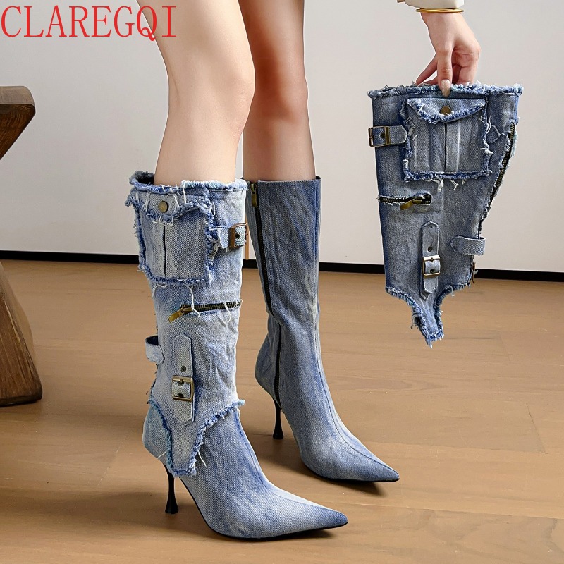 Street Fashion Denim - Sepatu Bot Musim Gugur untuk Wanita,