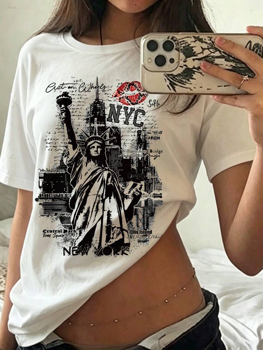 Street Fashion Nyc - Kaos T-Shirt Cetak Vintage Bibir Merah
