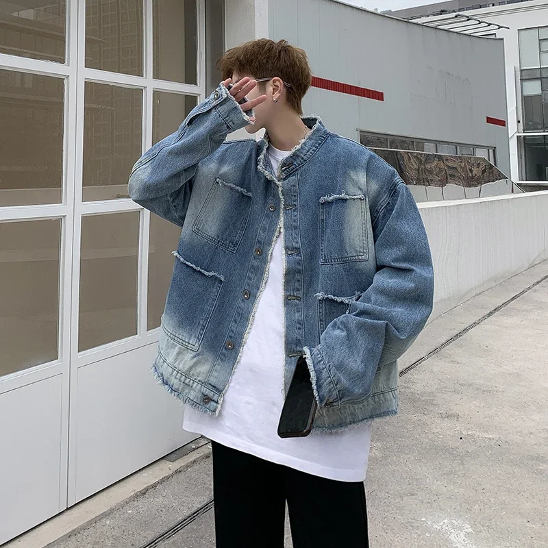 Jaket Denim Raw Edge Hip Pop R - Street Fashion Jeans Men ulasan dan harga
