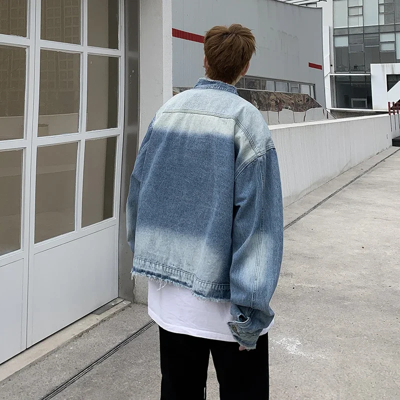Jaket Denim Raw Edge Hip Pop R - Street Fashion Jeans Men ulasan dan harga
