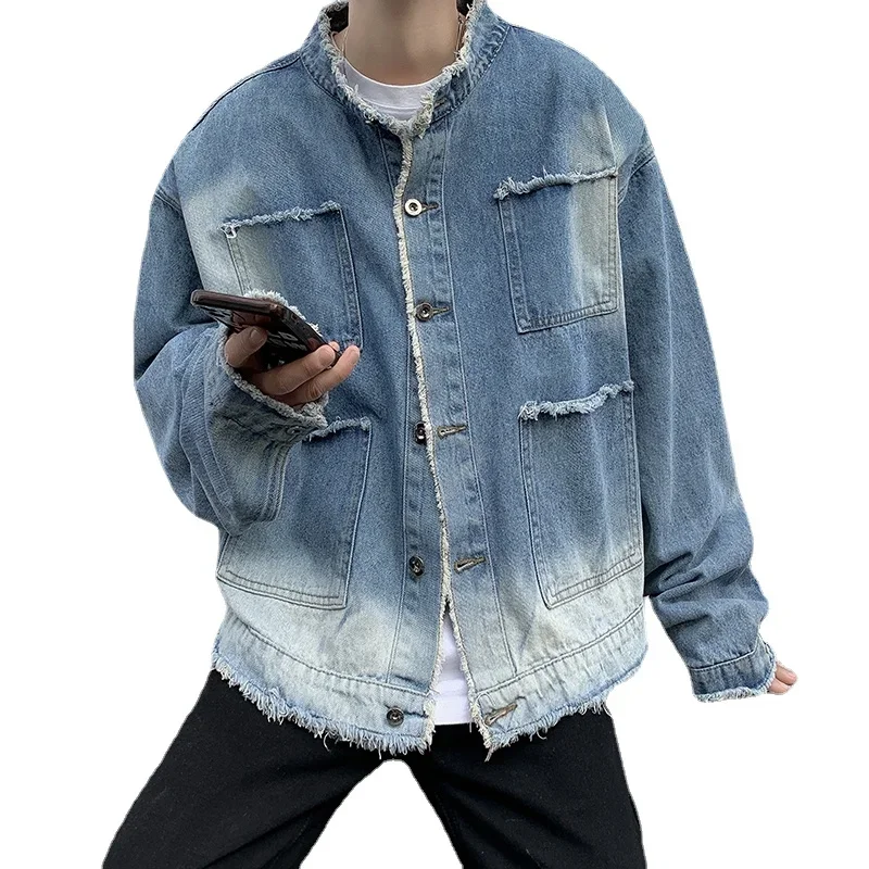 Jaket Denim Raw Edge Hip Pop R - Street Fashion Jeans Men ulasan dan harga