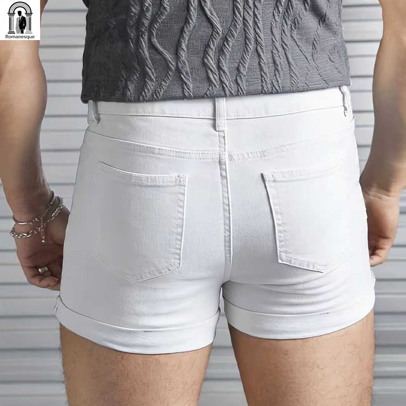 Celana Pendek Denim Putih Slim - Street Fashion Jeans Men ulasan dan harga