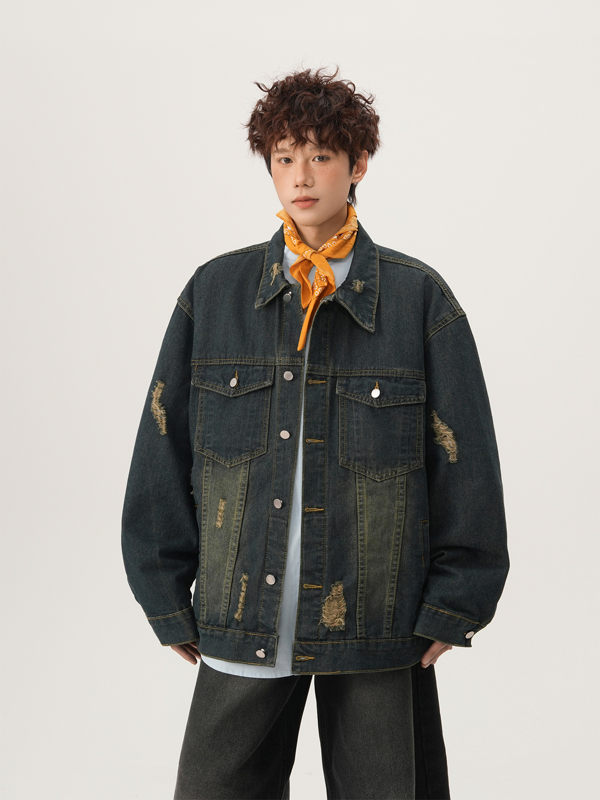 Jaket Denim Robek Gaya Amerika - Street Fashion Denim ulasan dan harga