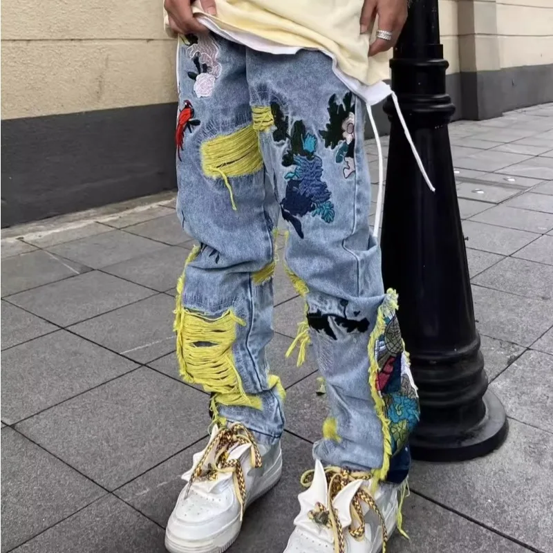 Jins dilapis bordir Hip-hop Vi - Street Fashion Jeans Men ulasan dan harga