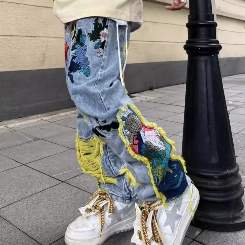 Jins dilapis bordir Hip-hop Vi - Street Fashion Jeans Men ulasan dan harga