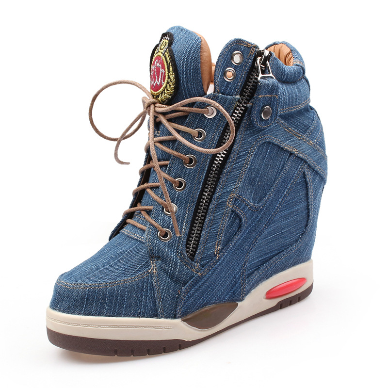 Sepatu Boot Denim Penambah Tin - Street Fashion Denim ulasan dan harga