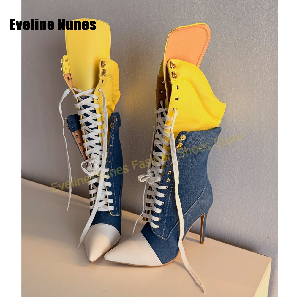 Sepatu Bot Denim Wanita Retro  - Street Fashion Denim ulasan dan harga