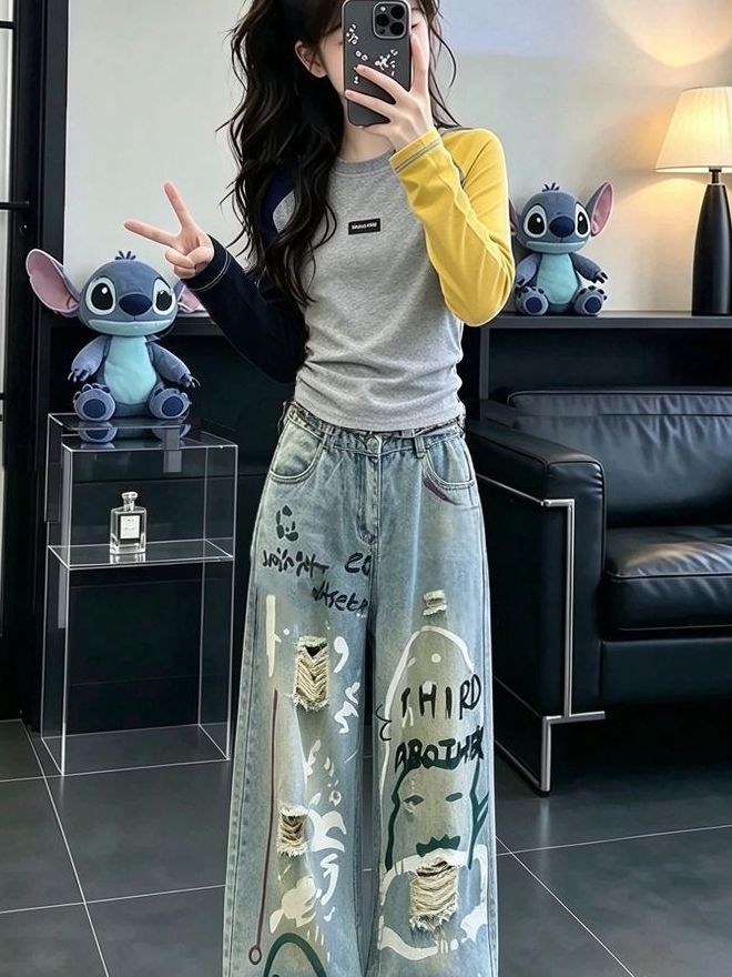 Setelan Denim Lengan Panjang K - Street Fashion Korean Girl ulasan dan harga