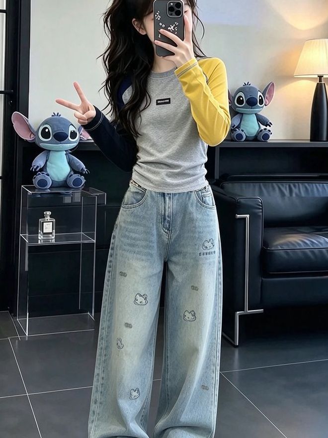 Setelan Denim Lengan Panjang K - Street Fashion Korean Girl ulasan dan harga