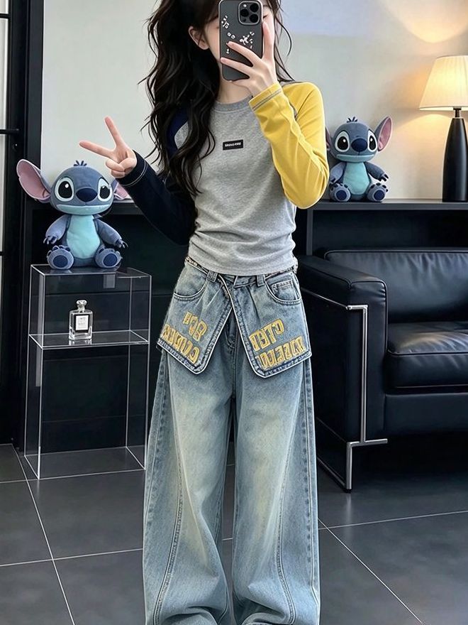 Setelan Denim Lengan Panjang K - Street Fashion Korean Girl ulasan dan harga