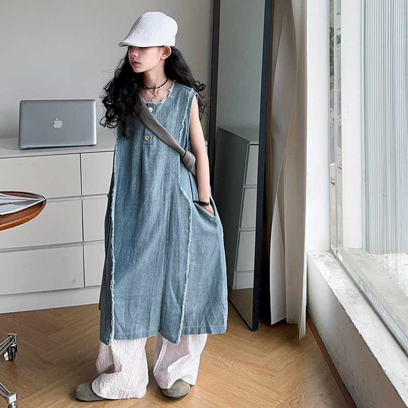 Gaun Denim Musim Panas Mewah A - Street Fashion Girl ulasan dan harga