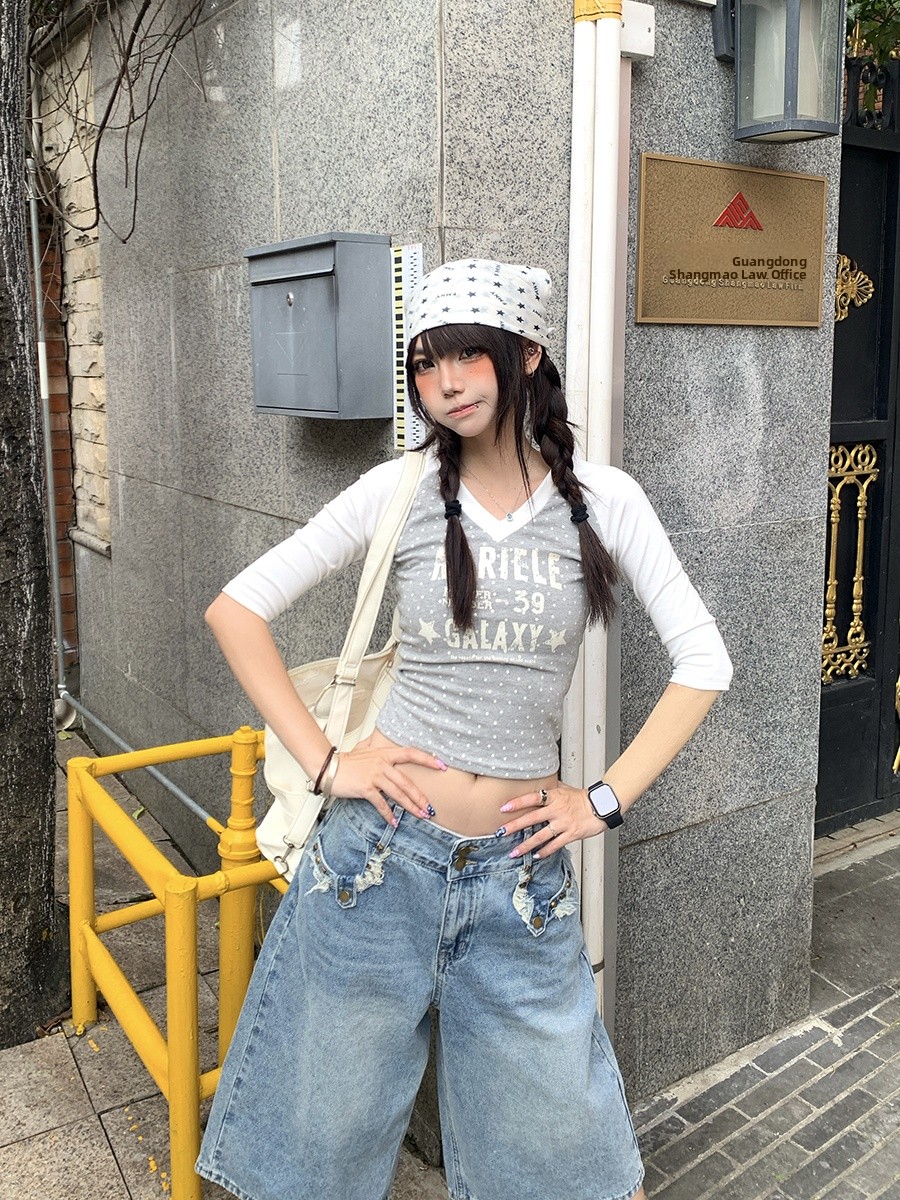Kaos lengan sedang dengan moti - Street Fashion Korean Girl ulasan dan harga