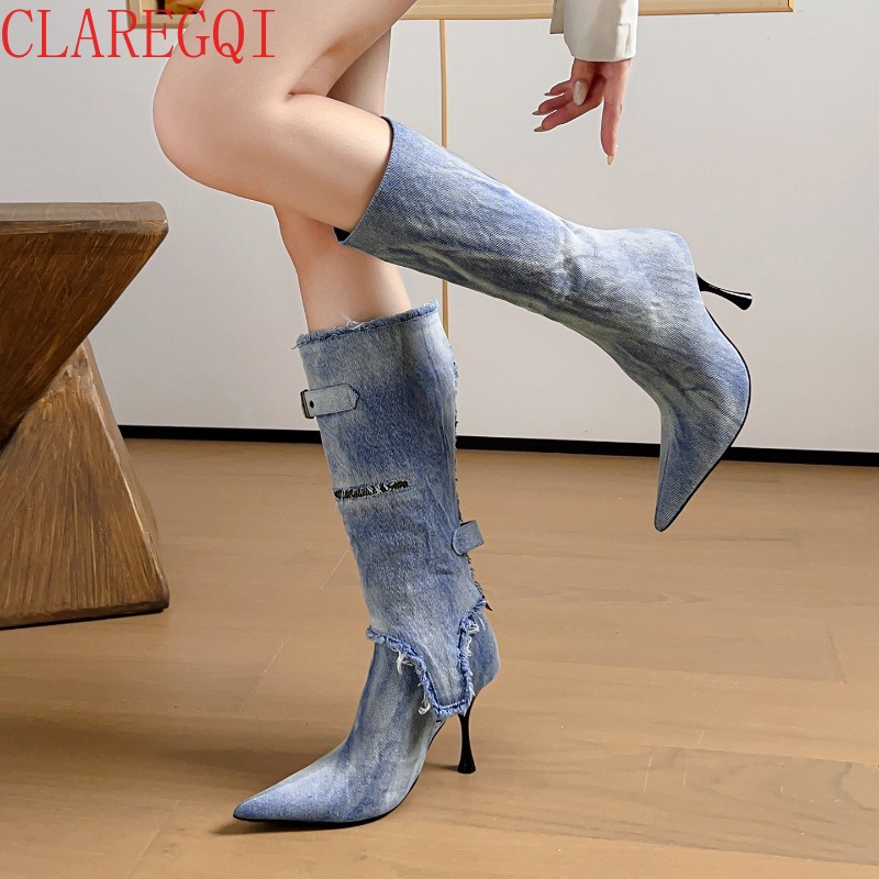 Sepatu Bot Musim Gugur untuk W - Street Fashion Denim ulasan dan harga