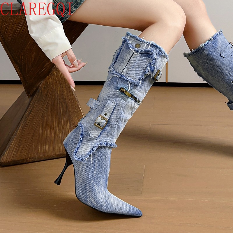 Sepatu Bot Musim Gugur untuk W - Street Fashion Denim ulasan dan harga